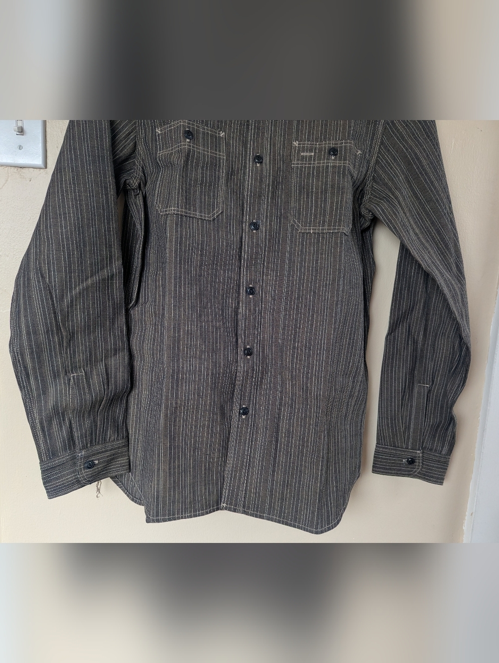 Gustin #8 Japan Wabisabi Workshirt, Brown/Gray & White Striped (SIZE LARGE SLIM) - Picture 5 of 15